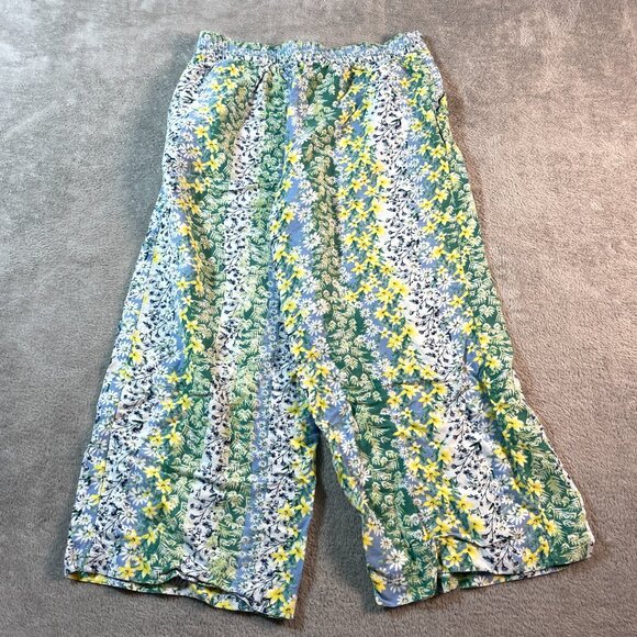 Loft Pants Women's Medium Green Floral Print Wide Leg Cropped Bohemian Fairy - Picture 8 of 11